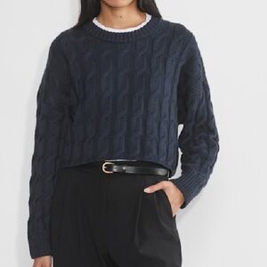 Aritzia Babaton Glory merino wool Dark Blue Cable Knit Sweater size XS